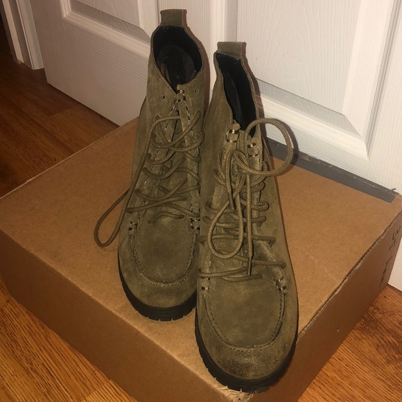 SAM EDELMAN Army Green Suede Heeled Boots - Picture 5 of 8